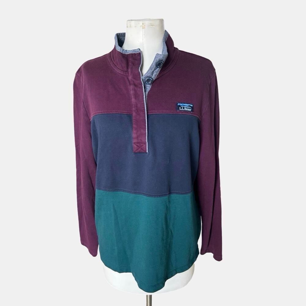 L.L.Bean Women’s XL Colorblock Pullover Fleece Burgundy Teal Navy 90s Gorpcore